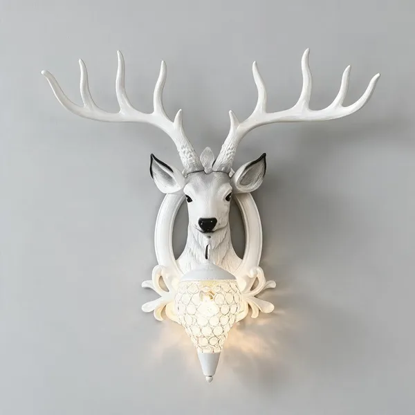 White_Resin_Resin_Deer_Head_Wall_Lamp_For_Home_Decor