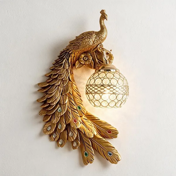Gold_Resin_Peacock_Wall_Lamp_For_Home_Decor