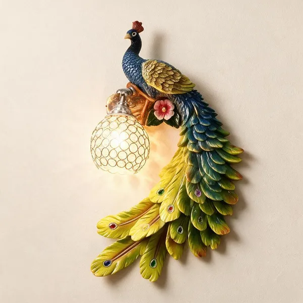 Multicolor_Resin_Peacock_Wall_Night_Lamp_For_Home_Decor