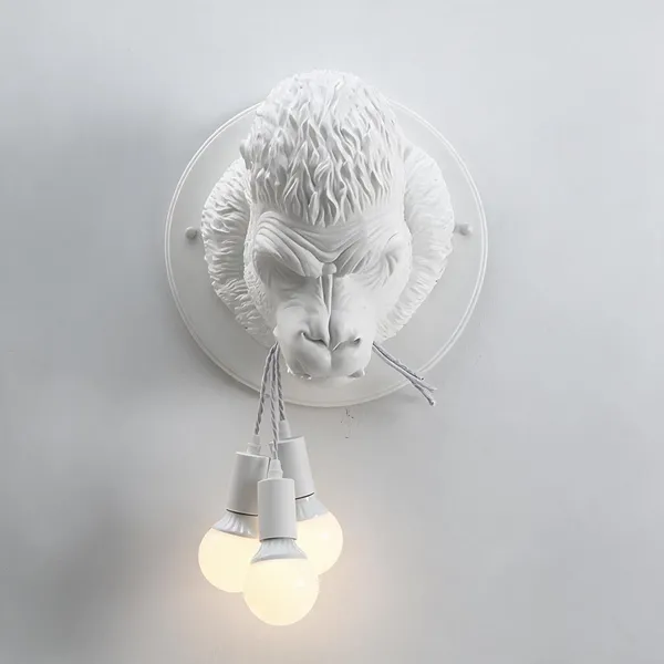 White_Resin_Resin_Chimpanzee_Face_Wall_Lamp_For_Home_Decor