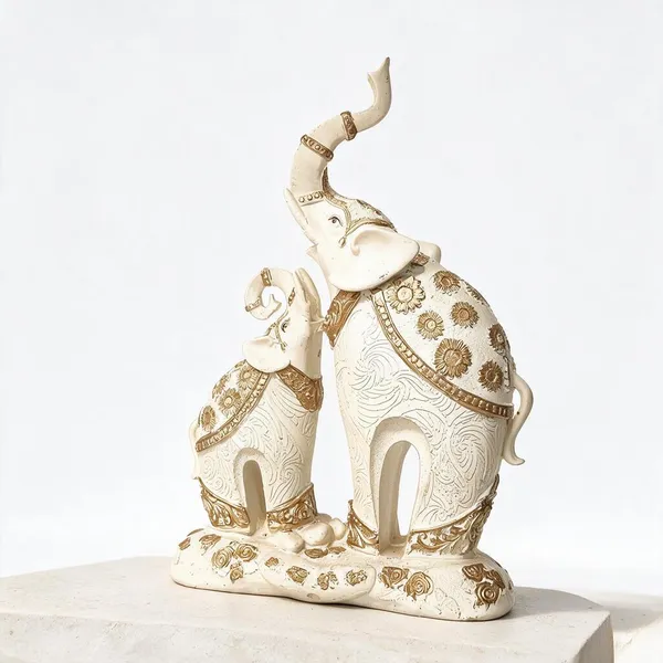 White_Resin_Resin_Elephant_Family_Figurine_For_Home_Decor