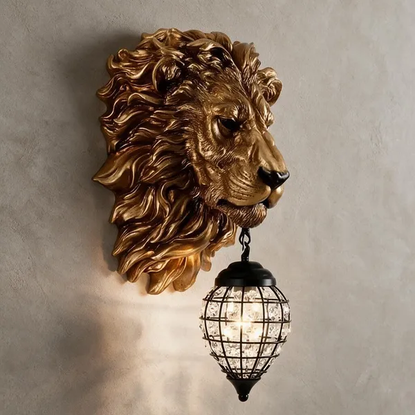 Golden_Resin_Lion_Head_Wall_Lamp_For_Home_Decor