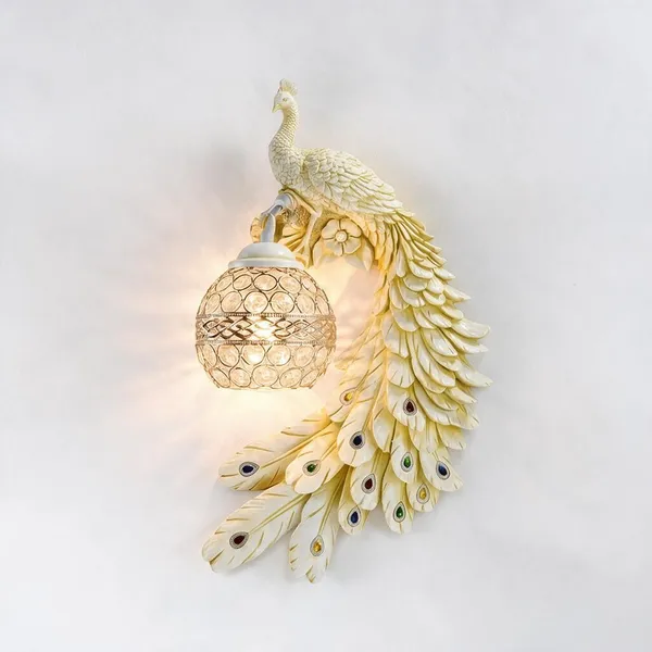 White_And_Yellow_Resin_Resin_Peacock_Wall_Night_Lamp_For_Home_Decor