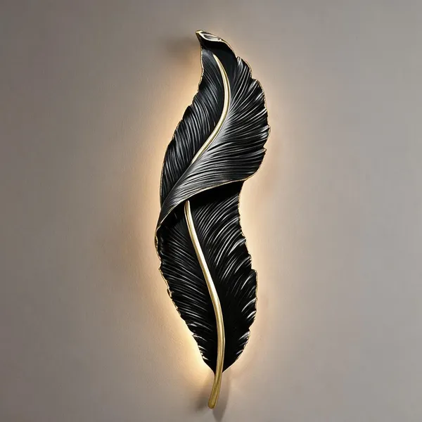 Black_Resin_Leaf_Feather_Wall_Sconce_For_Home_Decor