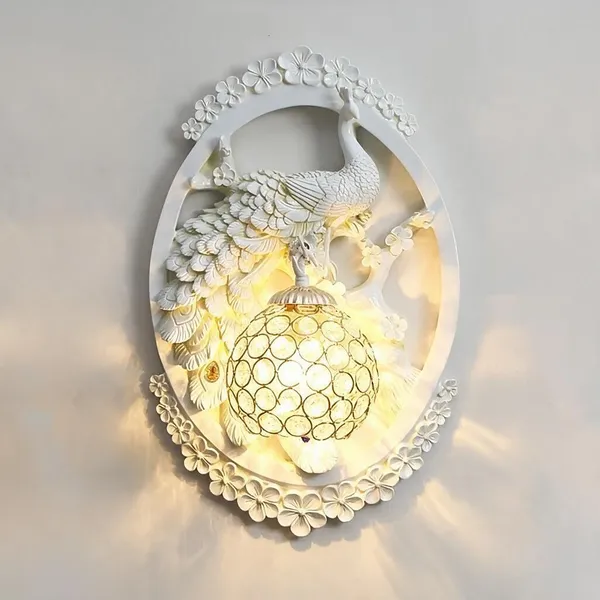 White_Resin_Resin_Peacock_Led_Wall_Lamp_For_Home_Decor