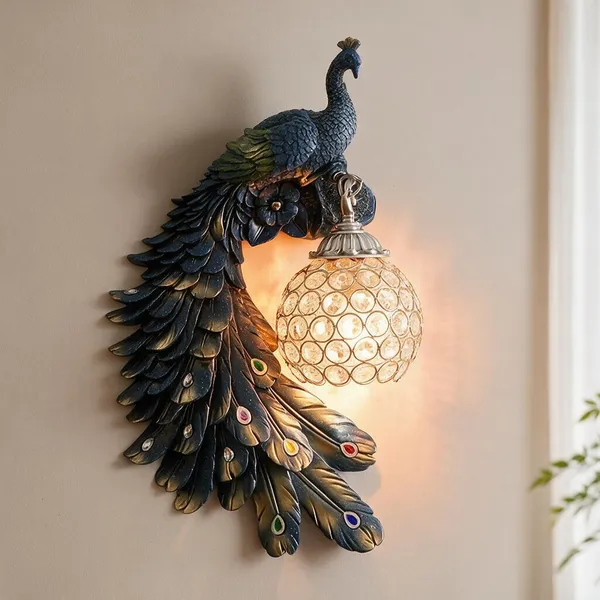 Navy_Blue_Resin_Resin_Peacock_Wall_Night_Lamp_For_Home_Decor