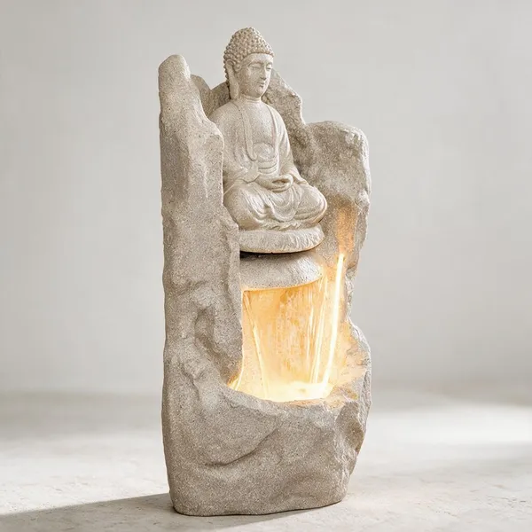 White_Fiber_Buddha_Cave_Waterfall_Fountain_For_Home_Decor