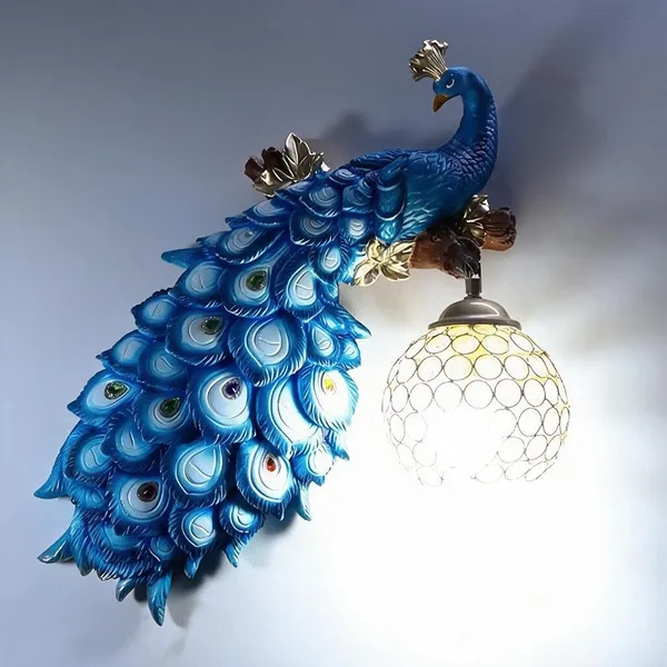 Multicolor_Resin_Peacock_Resin_Wood_Wall_Sconce_For_Home_Decor