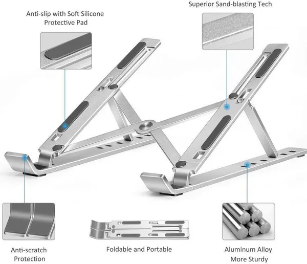 TEG_laptop_stand_with_adjustable_folding_Laptop_Stand,_Portable_Laptop_Mount,_Adjustable_Holder_Riser,_Ventilated_Ergonomic_Aluminum_Notebook_Stand,_Compatible_with_MacBook_Pro,_Dell,_Lenovo,_HP_Aluminium_Rotatable_Laptop_Stand_with_Adjustable_Height_Compatible_with_Universal_Laptops_(Silver)