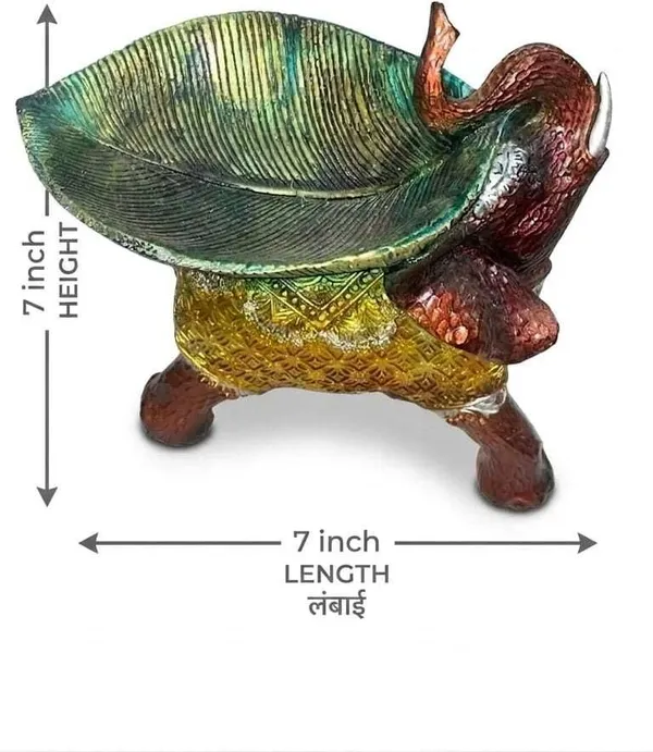 Shiv_Shakti_Lucky_Elephant_Idol_|_With_Green_Leaf_Urli_|_Copper_Gold_|_Medium_|_Pack_of_1_Decorative_Showpiece_-_5_cm_(Resin,_Multicolor)