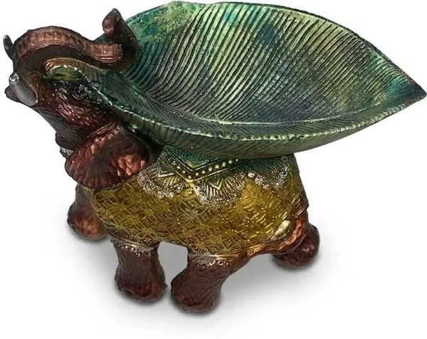 Shiv_Shakti_Lucky_Elephant_Idol_|_With_Green_Leaf_Urli_|_Copper_Gold_|_Medium_|_Pack_of_1_Decorative_Showpiece_-_5_cm_(Resin,_Multicolor)