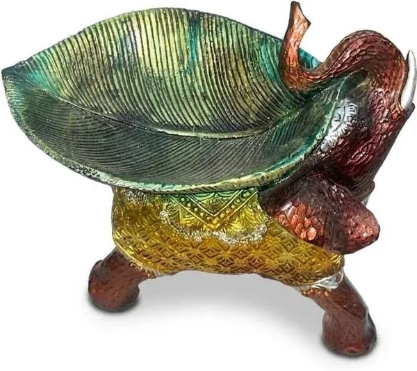 Shiv_Shakti_Lucky_Elephant_Idol_|_With_Green_Leaf_Urli_|_Copper_Gold_|_Medium_|_Pack_of_1_Decorative_Showpiece_-_5_cm_(Resin,_Multicolor)