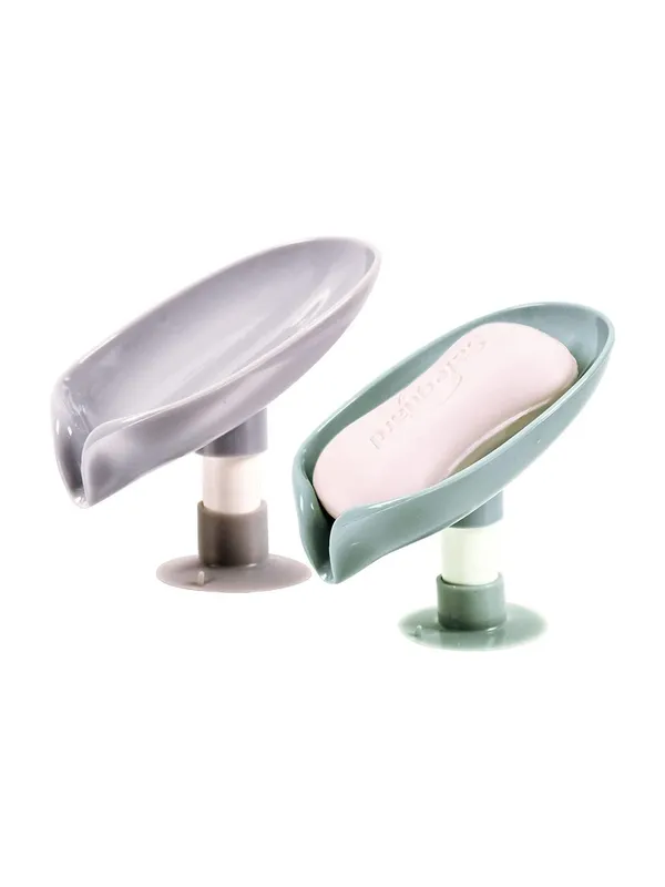 Qrex_Pack_Of_2_Soap_Holder_Leaf_Shape_self_draining_soap_Holder_Soap_Saver,Leafology_Decorative_Drainage_Plastic_Soap_Dish_with_Suction_Cup_Creative_soap_Box_Perforation-Free_for_Shower,_Bathroom,_Kitchen,_Bath_Tub_(Multi_colour)_(Multicolor)