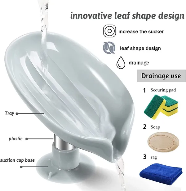 Qrex_Pack_Of_2_Soap_Holder_Leaf_Shape_self_draining_soap_Holder_Soap_Saver,Leafology_Decorative_Drainage_Plastic_Soap_Dish_with_Suction_Cup_Creative_soap_Box_Perforation-Free_for_Shower,_Bathroom,_Kitchen,_Bath_Tub_(Multi_colour)_(Multicolor)