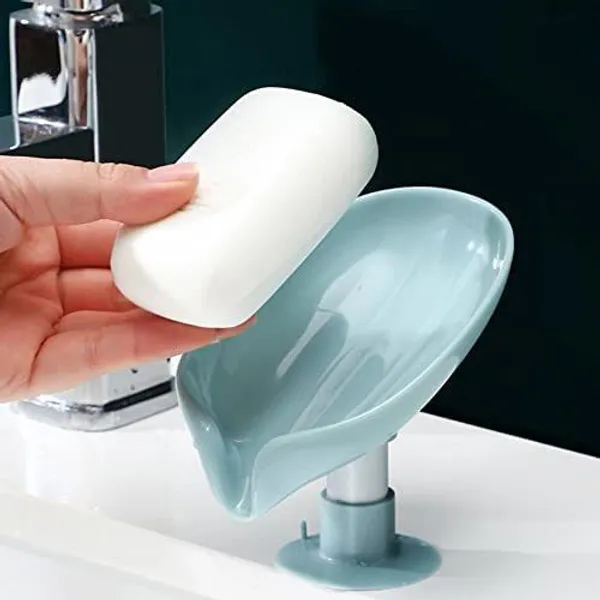 BOVZOX_Soap_Holder_Leaf-Shape_Self_Draining_Soap_Dish_Holder,_Not_Punched_Easy_Clean_Bar_Soap_Holder,_with_Suction_Cup_Soap_Dish_Suitable_for_Shower,_Bathroom,_Kitchen_Sink_(Multicolor)
