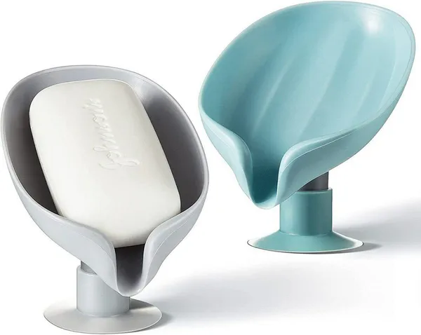 NIMUX_Soap_holder_with_suction_cup_leaf_shape_self_draining_for_bathroom_kitchen_case_(Silver)