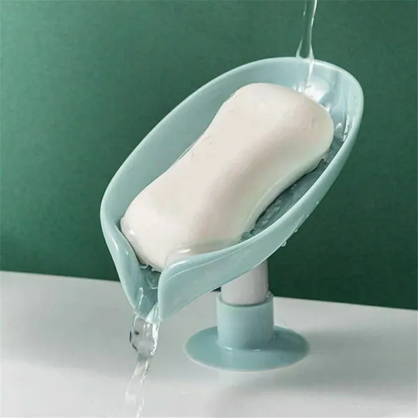 NIMUX_Soap_holder_with_suction_cup_leaf_shape_self_draining_for_bathroom_kitchen_case_(Silver)