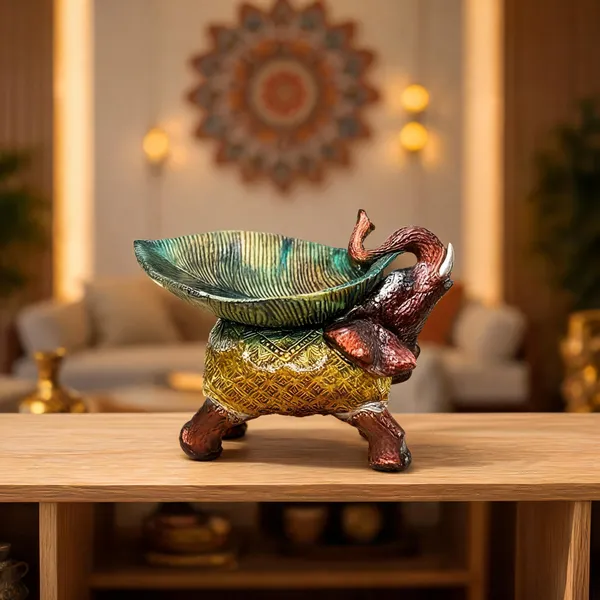 Resin_Brown_Lucky_Elephant_Idol_With_Green_Leaf_Urli_Showpiece