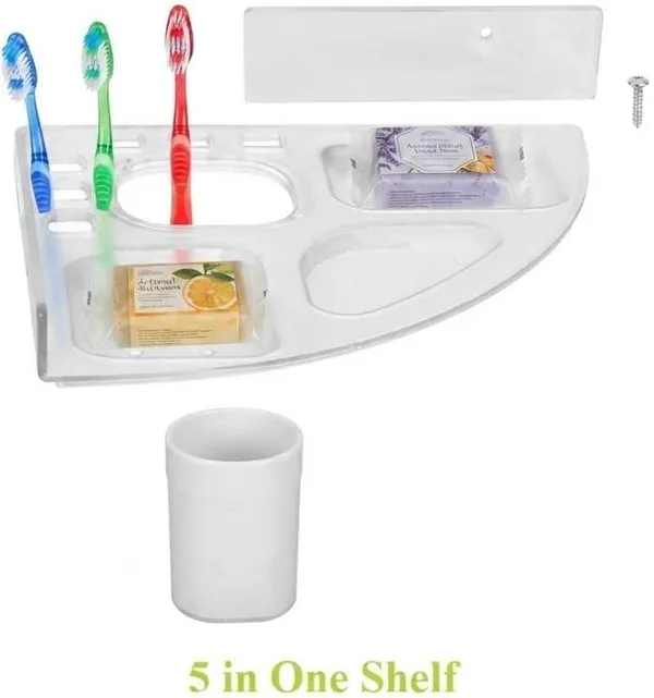 SHIVSHAKTI_Corner_Bathroom_Shelf_|_5_in_1_Wall_Mount_Stand_|_Clear_|_Standard_|_10Pcs_Plastic_Toothbrush_Holder_(Wall_Mount)
