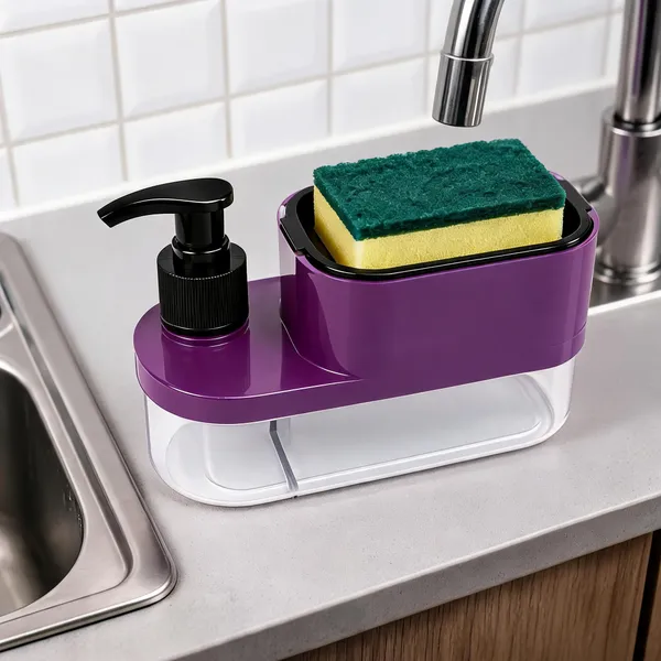 Plastic_3-In-1_Soap_Dispenser_With_Sponge_Holder_And_Storage