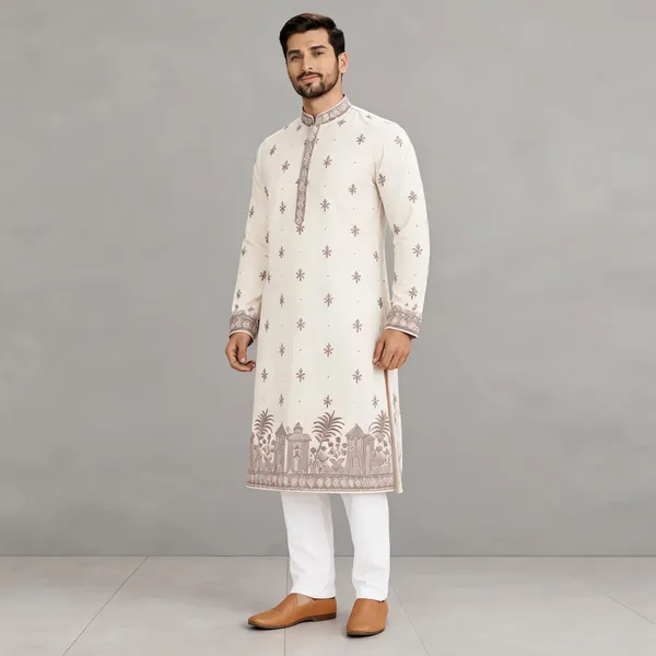 Off_White_Semi-Silk_Printed_Straight_Kurta_Pajama_Set_For_Men
