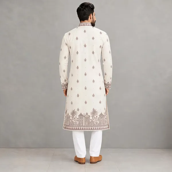 Off_White_Semi-Silk_Printed_Straight_Kurta_Pajama_Set_For_Men