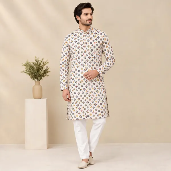 Off_White_Cotton_Straight_Printed_Kurta_Set_For_Men