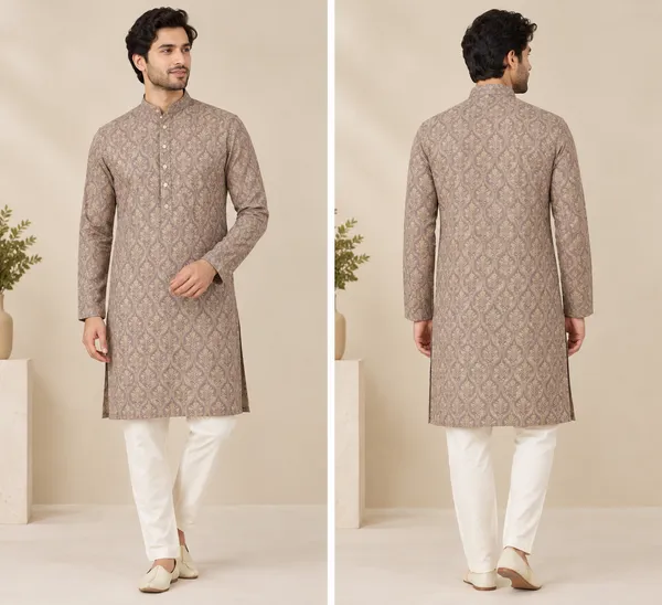 Beige_Cotton_Straight_Printed_Kurta_Set_For_Men