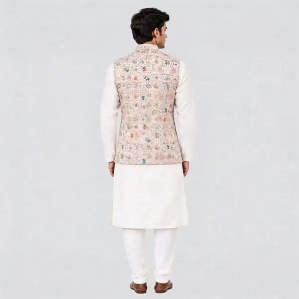 Beige_Jacquard_Semi-Silk_Slim_Fit_Nehru_Jacket_For_Men
