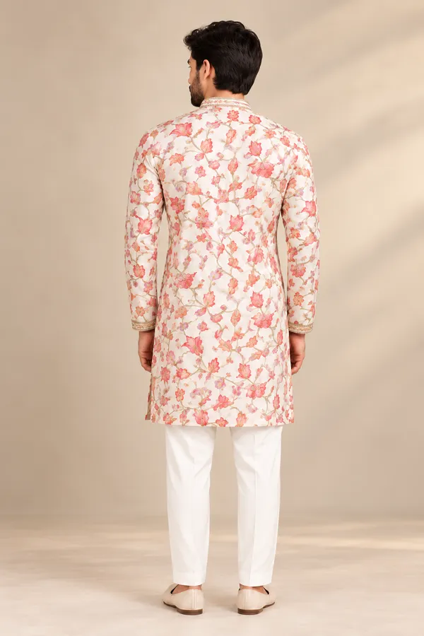 Semi-Silk_Floral_Print_Kurta_Pajama_Set_For_Men