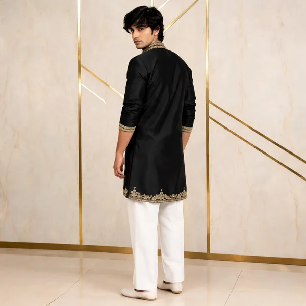 Black_Glass_Fabric_Embroidered_Kurta_Set_For_Men