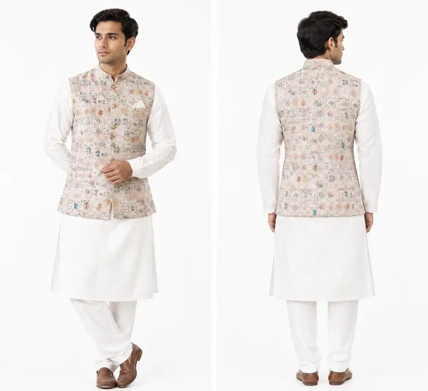 Beige_Jacquard_Semi-Silk_Slim_Fit_Nehru_Jacket_For_Men