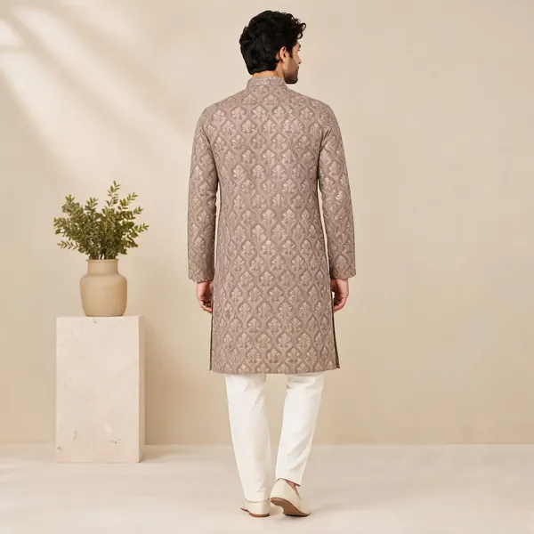Beige_Cotton_Straight_Printed_Kurta_Set_For_Men