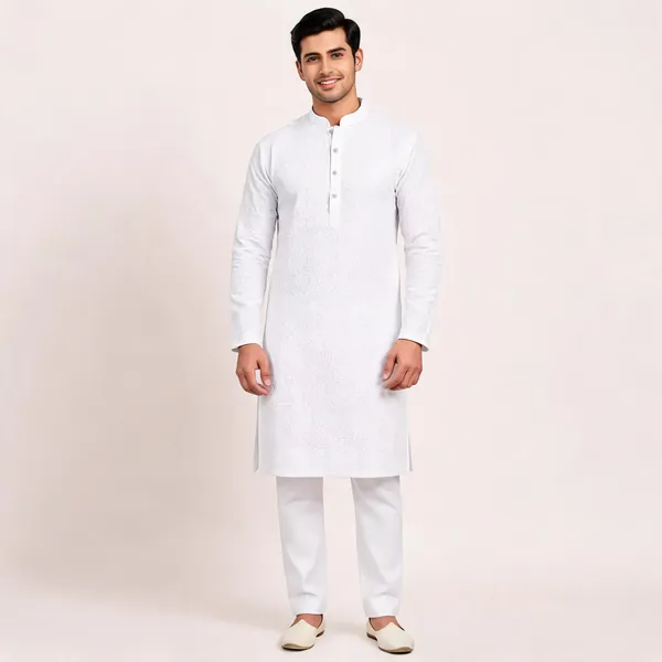 White_Cotton_Straight_Fit_Kurta_Pajama_Set_For_Men