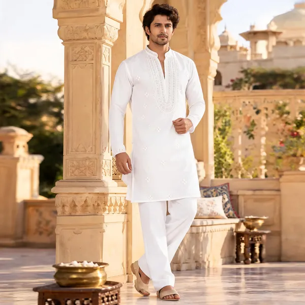 White_Cotton_Embroidered_Straight_Kurta_Pajama_Set_For_Men