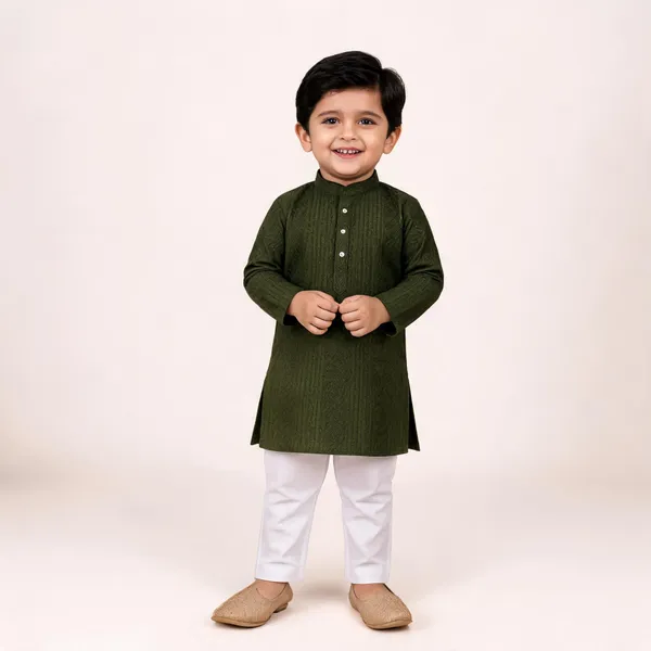 Vastraveda_Boys_Casual_Kurta_And_Pyjama_Set_(Dark_Green_Pack_Of_1)