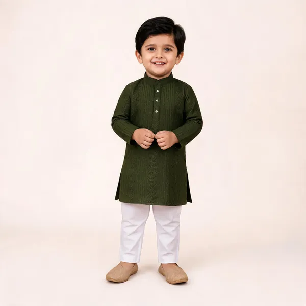 Vastraveda_Boys_Casual_Kurta_And_Pyjama_Set_(Dark_Green_Pack_Of_1)