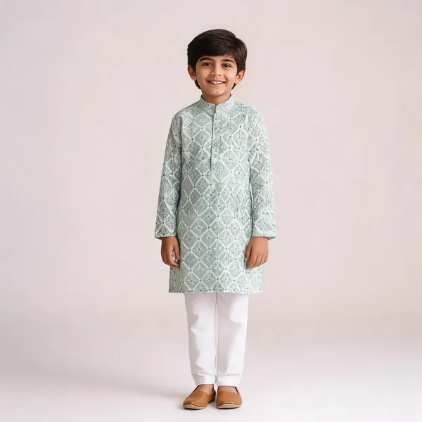 Vastraveda_Boys_Casual_Kurta_And_Pyjama_Set_(Green_Pack_Of_1)