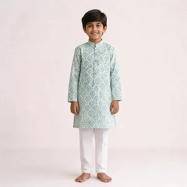 Vastraveda_Boys_Casual_Kurta_And_Pyjama_Set_(Green_Pack_Of_1)