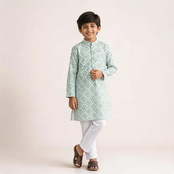 Vastraveda_Boys_Wedding,_Festive_&_Party_Kurta_And_Pyjama_Set_(Green_Pack_Of_1)