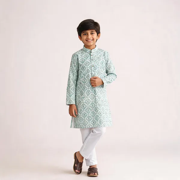 Vastraveda_Boys_Wedding,_Festive_&_Party_Kurta_And_Pyjama_Set_(Green_Pack_Of_1)