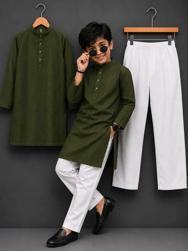 vastraveda_Boys_Casual_Kurta_and_Pyjama_Set_(Dark_Green_Pack_of_1)