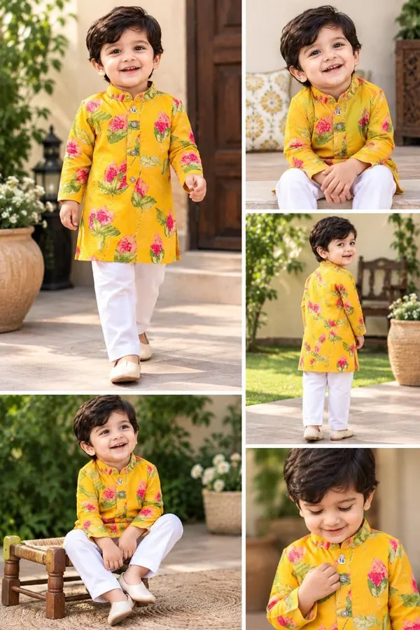 vastraveda_Boys_Festive_&_Party,_Casual,_Wedding_Kurta_and_Pyjama_Set_(Yellow_Pack_of_1)