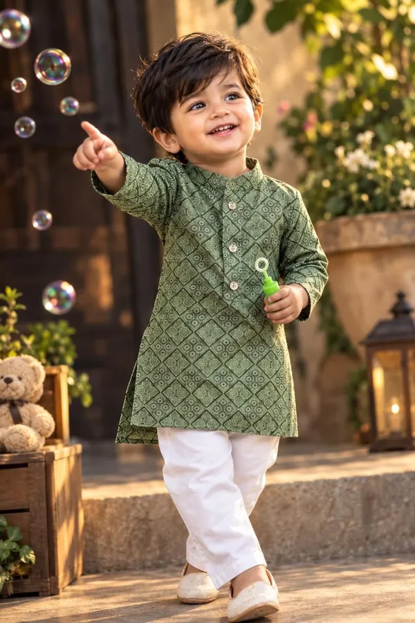 vastraveda_Boys_Festive_&_Party,_Casual,_Wedding_Kurta_and_Pyjama_Set_(Green_Pack_of_1)