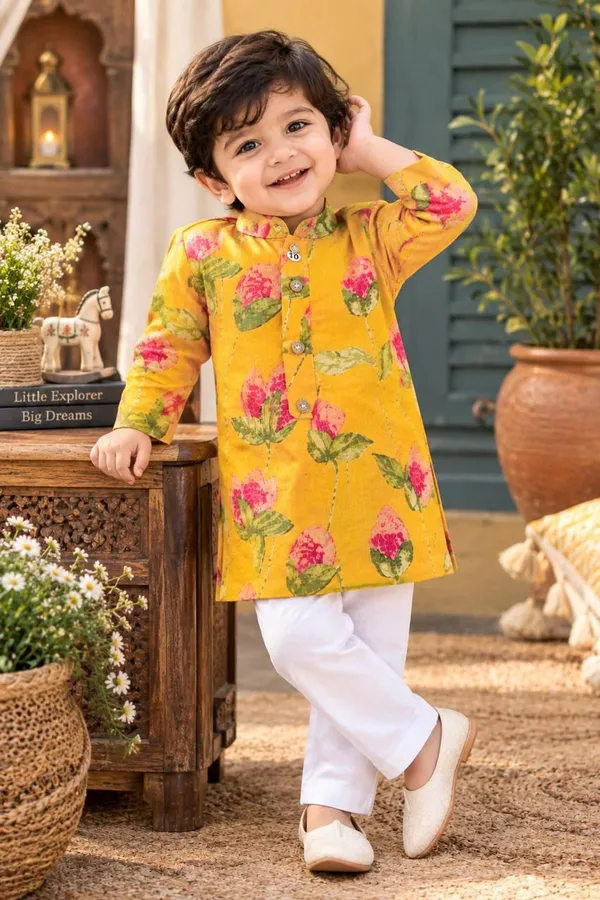 vastraveda_Boys_Festive_&_Party,_Wedding_Kurta_and_Pyjama_Set_(Yellow_Pack_of_1)