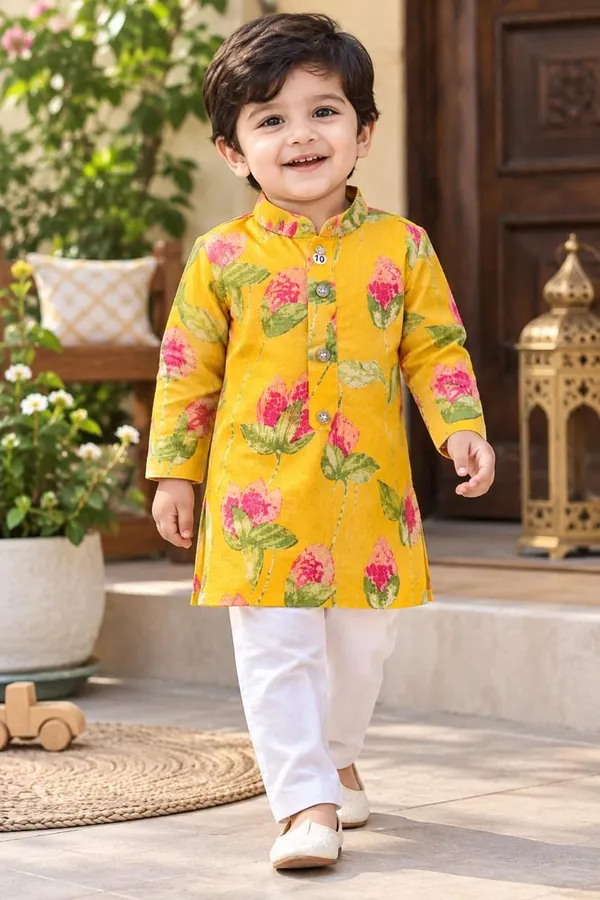 vastraveda_Boys_Festive_&_Party,_Wedding_Kurta_and_Pyjama_Set_(Yellow_Pack_of_1)