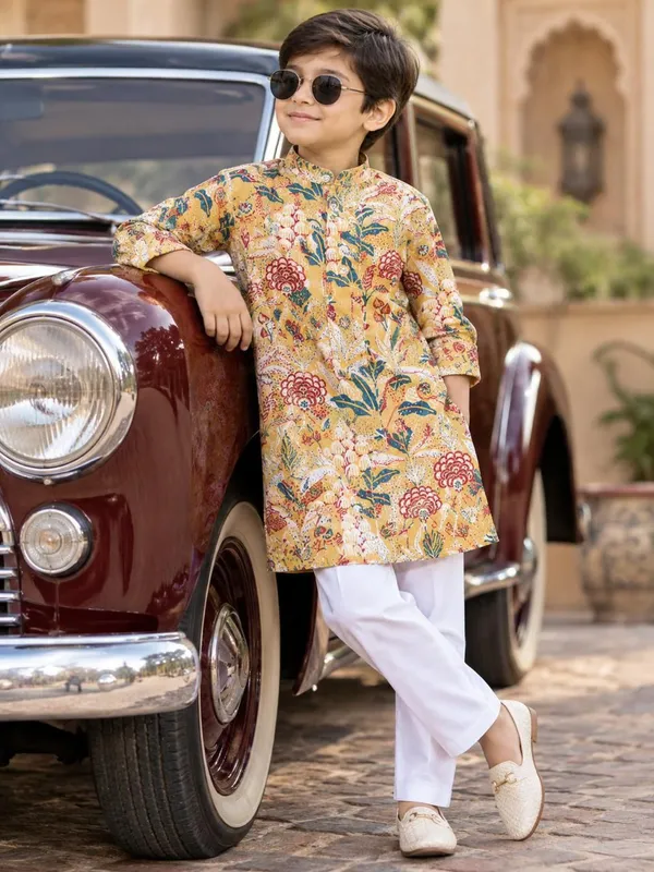 vastraveda_Boys_Festive_&_Party,_Wedding_Kurta_and_Pyjama_Set_(Yellow_Pack_of_1)