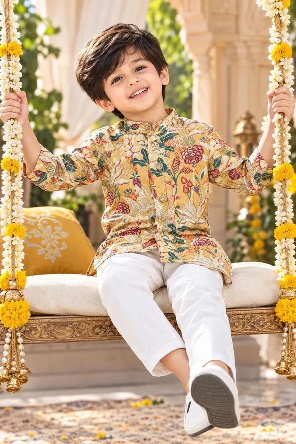 vastraveda_Boys_Festive_&_Party,_Wedding_Kurta_and_Pyjama_Set_(Yellow_Pack_of_1)