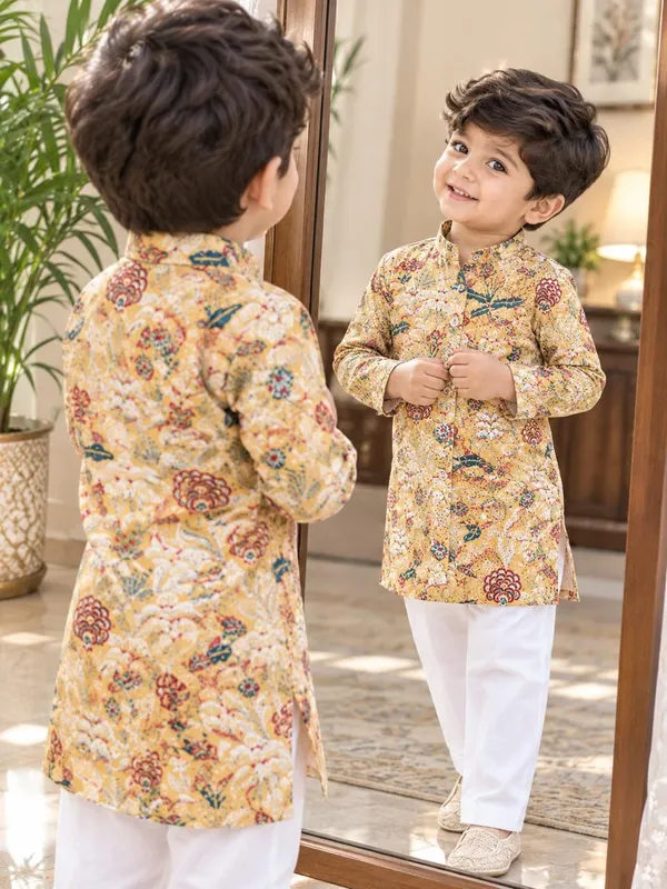 vastraveda_Boys_Festive_&_Party,_Wedding_Kurta_and_Pyjama_Set_(Yellow_Pack_of_1)
