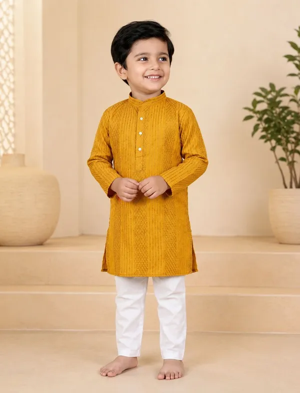 VASTRADEVA_Boys_Festive_&_Party,_Wedding_Kurta_and_Pyjama_Set_(Yellow_Pack_of_2)